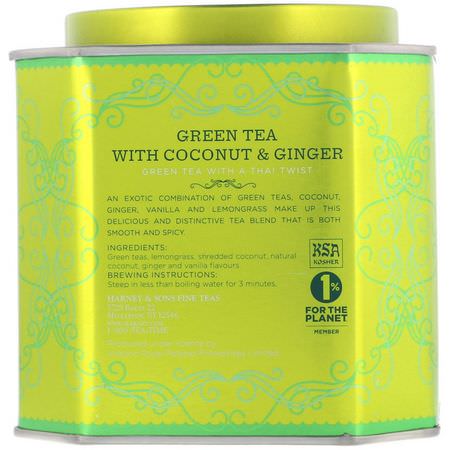 Harney & Sons, Green Tea with Coconut, Ginger and Vanilla, 30 Sachets, 2.67 oz (75 g):الشاي الأخضر