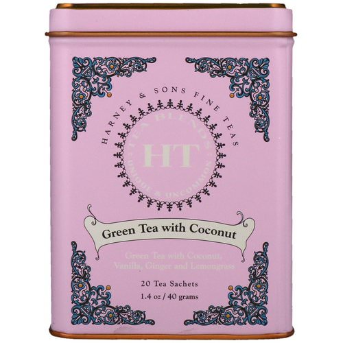 Harney & Sons, HT Tea Blend, Green Tea with Coconut, 20 Tea Sachets, 1.4 oz (40 g) فوائد