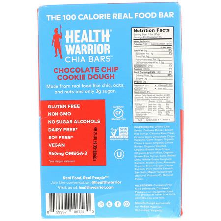 Health Warrior, Chia Bars, Chocolate Chip Cookie Dough, 15 Bars, 0.88 oz (25 g) Each:بذ,ر شيا