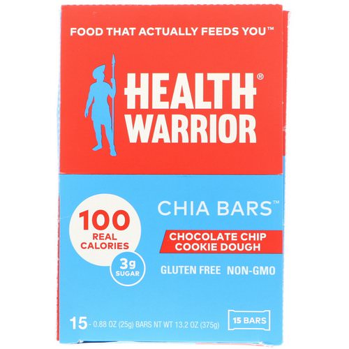 Health Warrior, Chia Bars, Chocolate Chip Cookie Dough, 15 Bars, 0.88 oz (25 g) Each فوائد