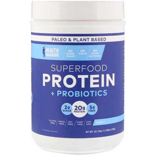 Health Warrior, Superfood Protein + Probiotics, Vanilla, 1.39 lbs (630 g) فوائد