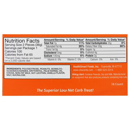 HealthSmart Foods, ChocoRite, Peanut Butter Cup Patties, 16 Count, 1.27 oz (36 g) Each:حل,ى, ش,ك,لاتة