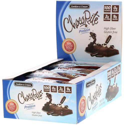 HealthSmart Foods, ChocoRite Protein Bars, Cookies & Cream, 16 Bars - 1.2 oz (34 g) Each فوائد