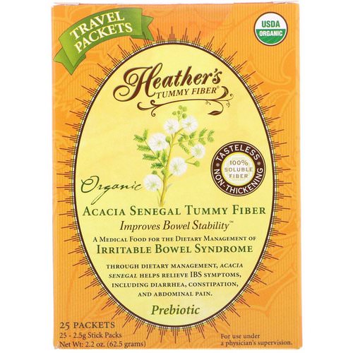 Heather's Tummy Care, Organic Acacia Senegal Tummy Fiber, 25 Stick Packs, 2.5 g Each فوائد