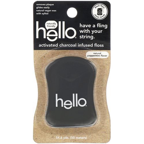 Hello, Activated Charcoal Infused Floss, Natural Peppermint Flavor, 54.6 Yards فوائد