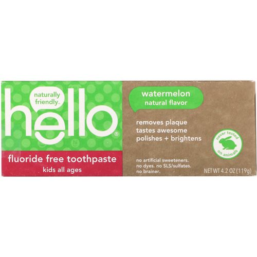 Hello, Kids, Fluoride Free Toothpaste, Watermelon, 4.2 oz (119 g) فوائد