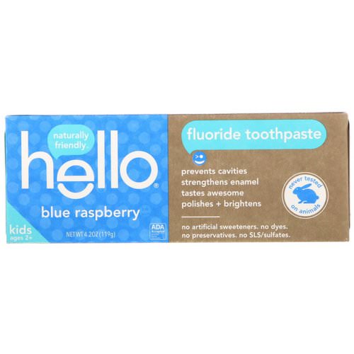 Hello, Kids, Fluoride Toothpaste, Blue Raspberry, 4.2 oz (119 g) فوائد