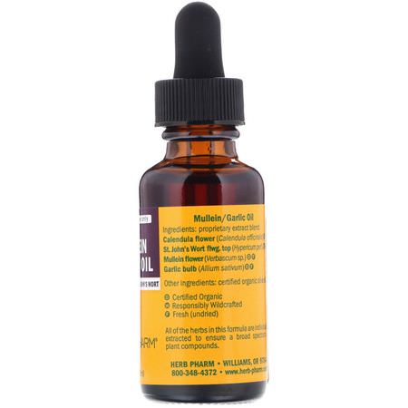 Herb Pharm, Mullein Garlic, Pure Ear Oil, 1 fl oz (30 ml):العناية بالأذن, الإسعافات الأ,لية