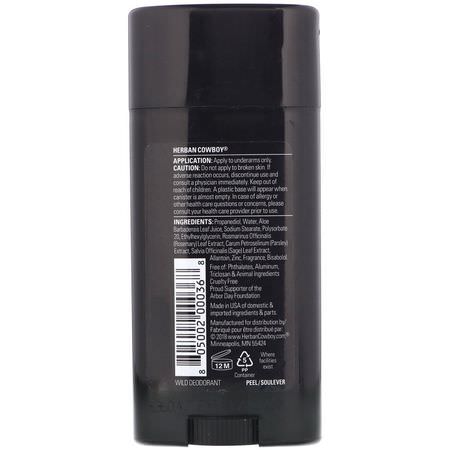 Herban Cowboy, Deodorant, Wild, 2.8 oz (80 g):مزيل العرق للرجال, الحلاقة الرجالية
