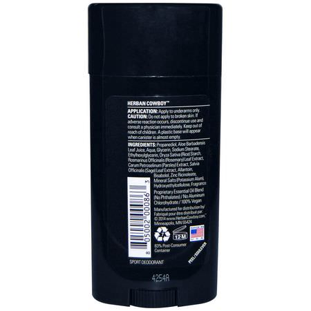Herban Cowboy, Sport, Maximum Protection Deodorant, 2.8 oz (80 g):مزيل العرق للرجال, الحلاقة الرجالية