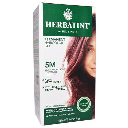 Herbatint, Permanent Haircolor Gel, 5M, Light Mahogany Chestnut, 4.56 fl oz (135 ml) فوائد