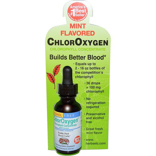 Herbs Etc, ChlorOxygen, Chlorophyll Concentrate, Alcohol Free, Mint Flavored, 1 fl oz (29.5 ml) فوائد