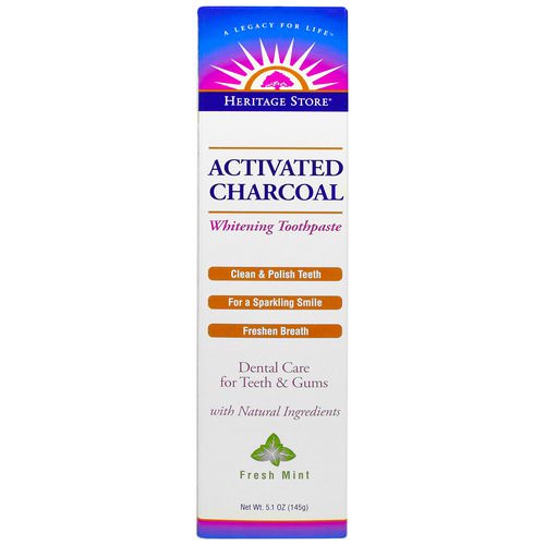 Heritage Store, Activated Charcoal Whitening Toothpaste, Fresh Mint, 5.1 oz (145 g) فوائد