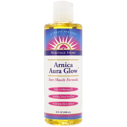 Heritage Store, Arnica Aura Glow, Body and Massage Oil, Sore Muscle Formula, 8 fl oz (240 ml) فوائد