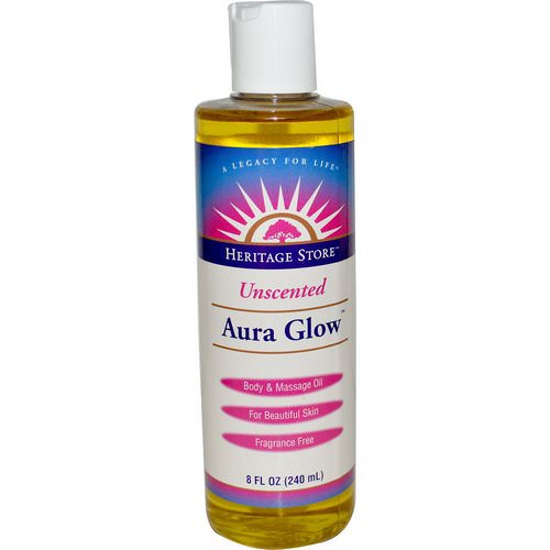 Heritage Store, Aura Glow, Body & Massage Oil, Unscented, 8 fl oz (240 ml) فوائد