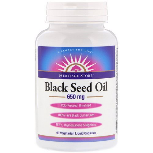 Heritage Store, Black Seed Oil, 650 mg, 90 Vegetarian Liquid Capsules فوائد
