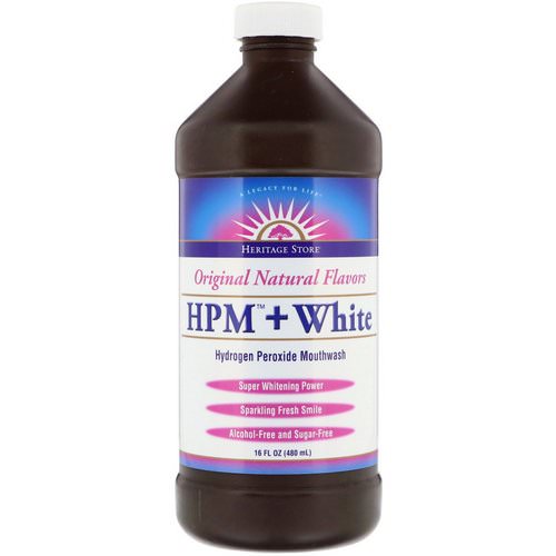 Heritage Store, HPM + White, Hydrogen Peroxide Mouthwash, Super Whitening Power, 16 fl oz (480 ml) فوائد