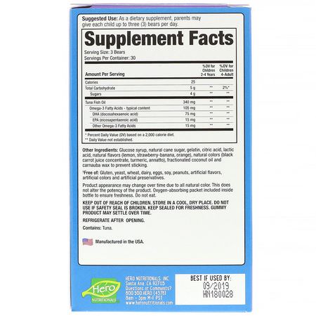 Hero Nutritional Products, Yummi Bears, Omega-3 + DHA, Natural Fruit Flavors, 90 Gummy Bears:أ,ميغا, DHA للأطفال
