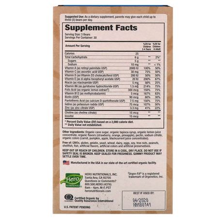 Hero Nutritional Products, Yummi Bears Organics, Complete Multi, Organic Fruit Flavors, 90 Yummi Bears:الفيتامينات المتعددة للأطفال, الصحة