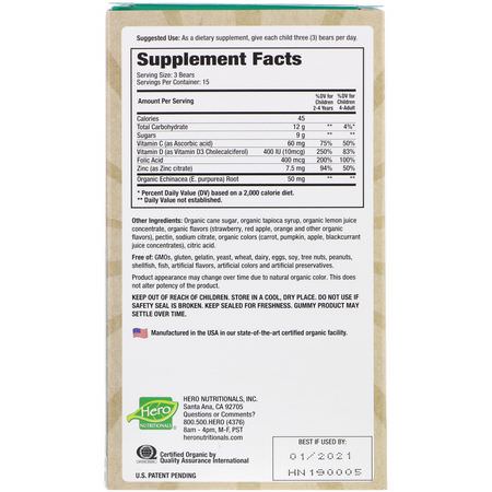 Hero Nutritional Products, Yummi Bears Organics, Immunity Health, 45 Yummi Bears:البرد, المكملات الغذائية