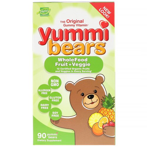 Hero Nutritional Products, Yummi Bears, Wholefood Fruit + Veggie, 90 Yummi Bears فوائد