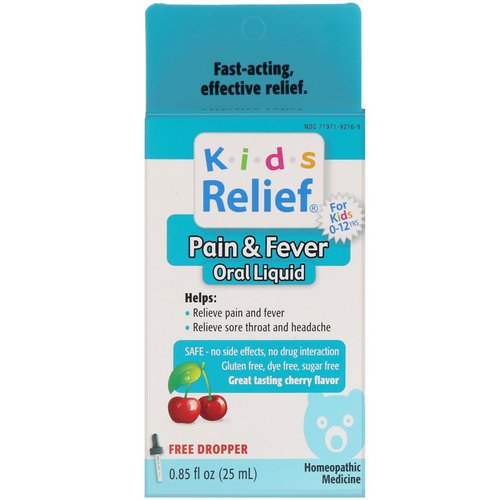 Homeolab USA, Kids Relief, Pain & Fever Oral Liquid, Cherry Flavor, 0.85 fl oz (25 ml) فوائد