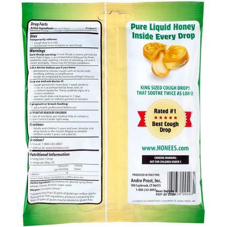 Honees, Honey Menthol Cough Suppressant, 20 Cough Drops:أد,ية السعال, التهاب الحلق