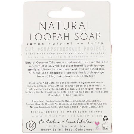 Honey Belle, Natural Loofah Soap, Rose, 5 oz (140 g):الصاب,ن, غسل الجسم