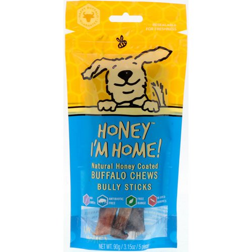 Honey I'm Home, Natural Honey Coated Buffalo Chews, Bully Sticks, 5 Pieces, 3.15 oz (90 g) فوائد