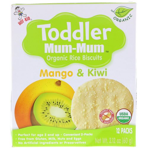 Hot Kid, Toddler Mum-Mum, Organic Rice Biscuits, Mango & Kiwi, 12 Packs, 2.12 oz (60 g) فوائد