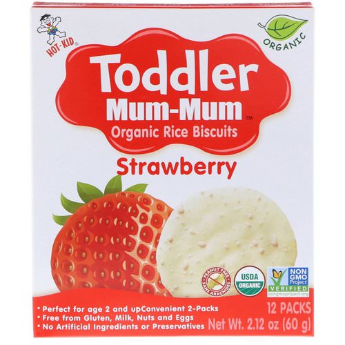 Hot Kid, Toddler Mum-Mum, Organic Rice Biscuits, Strawberry, 12 Packs, 2.12 oz (60 g) فوائد