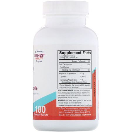 Houston Enzymes, No-Fenol, Chewable, 180 Chewable Tablets:إنزيمات الهضم, الهضم