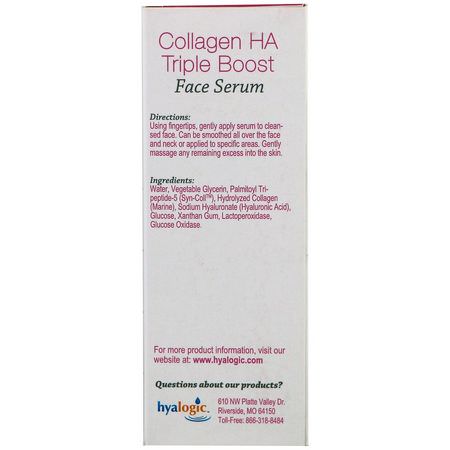 Hyalogic, Collagen HA Triple Boost Face Serum, .47 fl oz (13.5 ml):مرطب, لشد