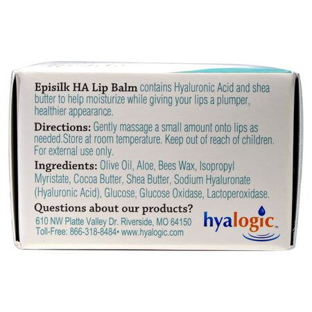 Hyalogic, Episilk, HA Lip Balm with Hyaluronic Acid, 1/2 fl oz (14 g):مرهم الشفة, العناية بالشفاه