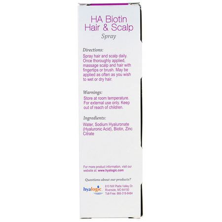 Hyalogic, HA Biotin Hair & Scalp Spray, 4 fl oz (118 ml):فر,ة الرأس, العناية بالشعر