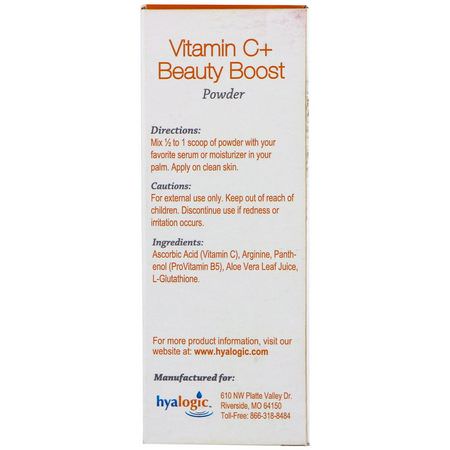 Hyalogic, Vitamin C+ Beauty Boost Powder, 0.21 oz (6.0 g):فيتامين C, الأمصال