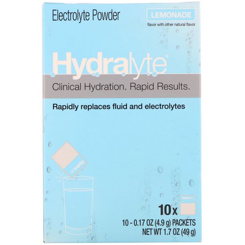 Hydralyte, Clinical Hydration, Electrolyte Powder, Lemonade, 10 packets 0.17 oz (4.9 g) Each فوائد