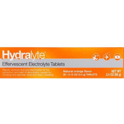 Hydralyte, Effervescent Electrolyte, Natural Orange Flavor, 20 Tablets, 2.4 oz (68 g) فوائد