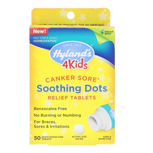 Hyland's, 4 Kids, Canker Sore, Soothing Dots Relief Tablets, 50 Quick-Dissolving Tablets فوائد