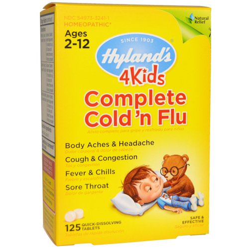 Hyland's, 4Kids Complete Cold 'n Flu, Ages 2-12, 125 Quick-Dissolving Tablets فوائد