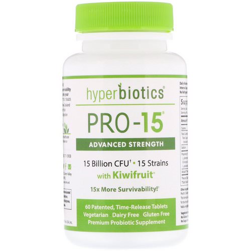 Hyperbiotics, PRO-15, Advanced Strength with Kiwifruit, 15 Billion CFU, 60 Patented, Time-Release Tablets فوائد