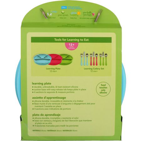 i play Inc, Green Sprouts, Learning Plate, Aqua, 12+ Months, 1 Plate, 10 oz (296 ml):Bowls, Plates