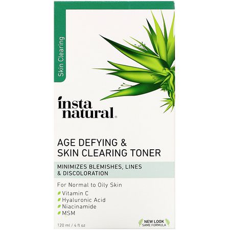 InstaNatural, Age-Defying & Skin Clearing Toner, 4 fl oz (120 ml):كريم, مصل حمض الهيال,ر,نيك