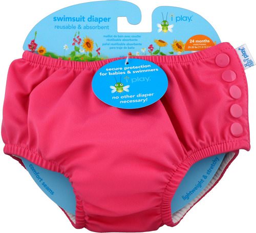 i play Inc, Swimsuit Diaper, Reusable & Absorbent, 24 Months, Hot Pink, 1 Diaper فوائد