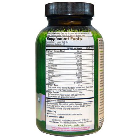 Irwin Naturals, Anti-Gas Digestive Enzymes, 45 Liquid Soft-Gels:سخام, غاز