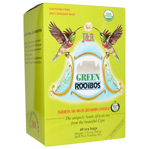 J&R Port Trading Co, Organic Green Rooibos, Caffeine-Free, 40 Tea Bags, 3.53 oz (100 g) فوائد
