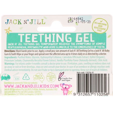 Jack n' Jill, Teething Gel, 4+ Months, Vanilla, 0.5 oz (15 g):التسنين العلاجات العشبية, العناية بالفم