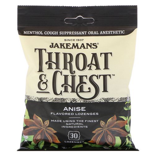 Jakemans, Throat & Chest, Anise Flavored, 30 Lozenges فوائد