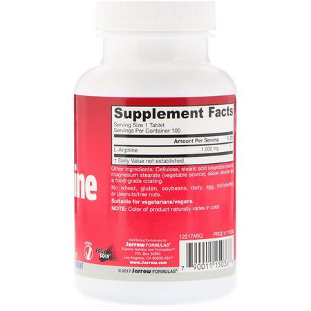 Jarrow Formulas, Arginine, 1000 mg, 100 Tablets:L-Arginine,الأحماض الأمينية