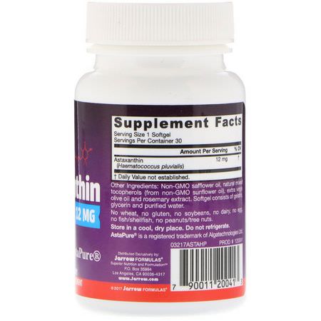 Jarrow Formulas, Astaxanthin, 12 mg, 30 Softgels:أستازانتين, مضادات الأكسدة